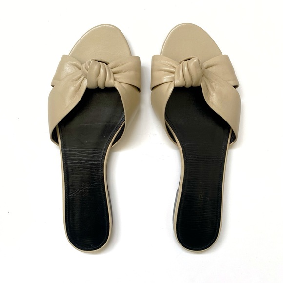 SAINT LAURENT beige tan Bianca knot flat slide sandals - Picture 9 of 10